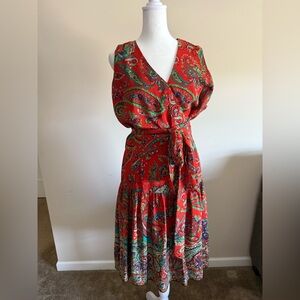 Lauren Ralph Lauren Red Paisley silk wrap Dress Sz 16 EUC